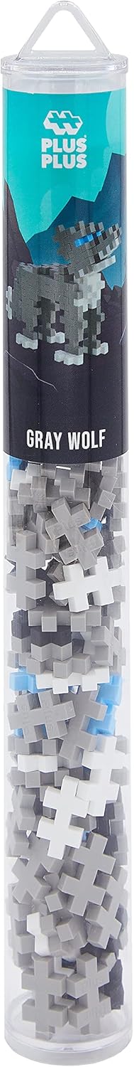 Plus Plus 3D Animal Figurine Building Block Set, 70 Mini Interlocking Puzzle Pieces, Fun Stem Toys for Kids - Wolf Mini Maker Tube