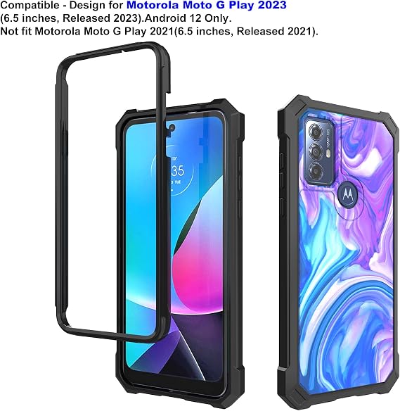 Ailiber Phone Case for Moto G Play 2023, Moto G Power 2022 Case with Screen Protector, 2 Layer Structure Protection, Shock-Absorbing Corner TPU Bumper Cover for Motorola G Play 2023-Blue Purple