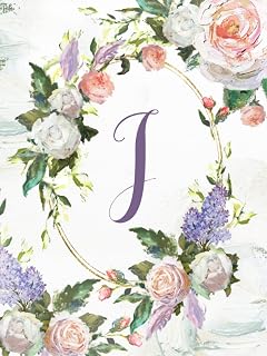 3 Year Undated Monthly Planner – Initial/Letter J – White & Pink Roses Floral Wreath Oil Paint Design: Pretty, Personalized Gift for Women, Teens, Girls, 8.5x11, Hardcover
