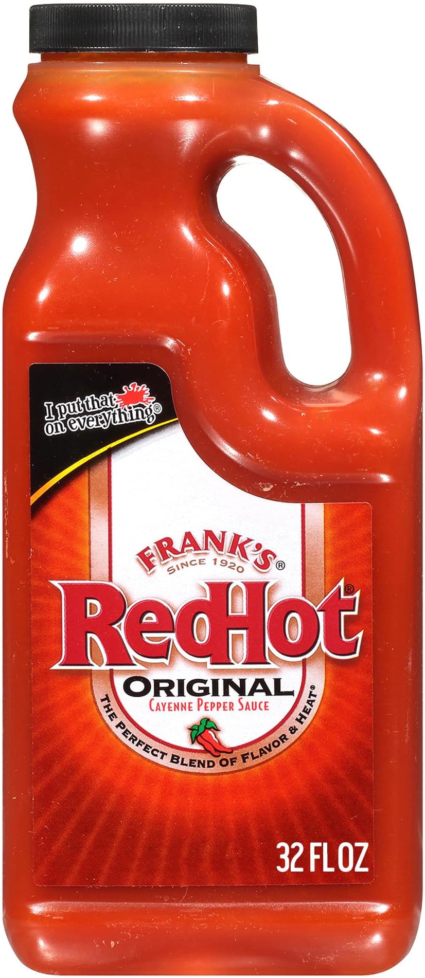 Frank's RedHot Hot Sauce, Original, Made with Cayenne Peppers, Ready-To-Use, Shake or Pour Over Chicken Wings, Sandwiches, Pizza, and More for the Perfect Bend of Flavor and Heat, 32 fl oz