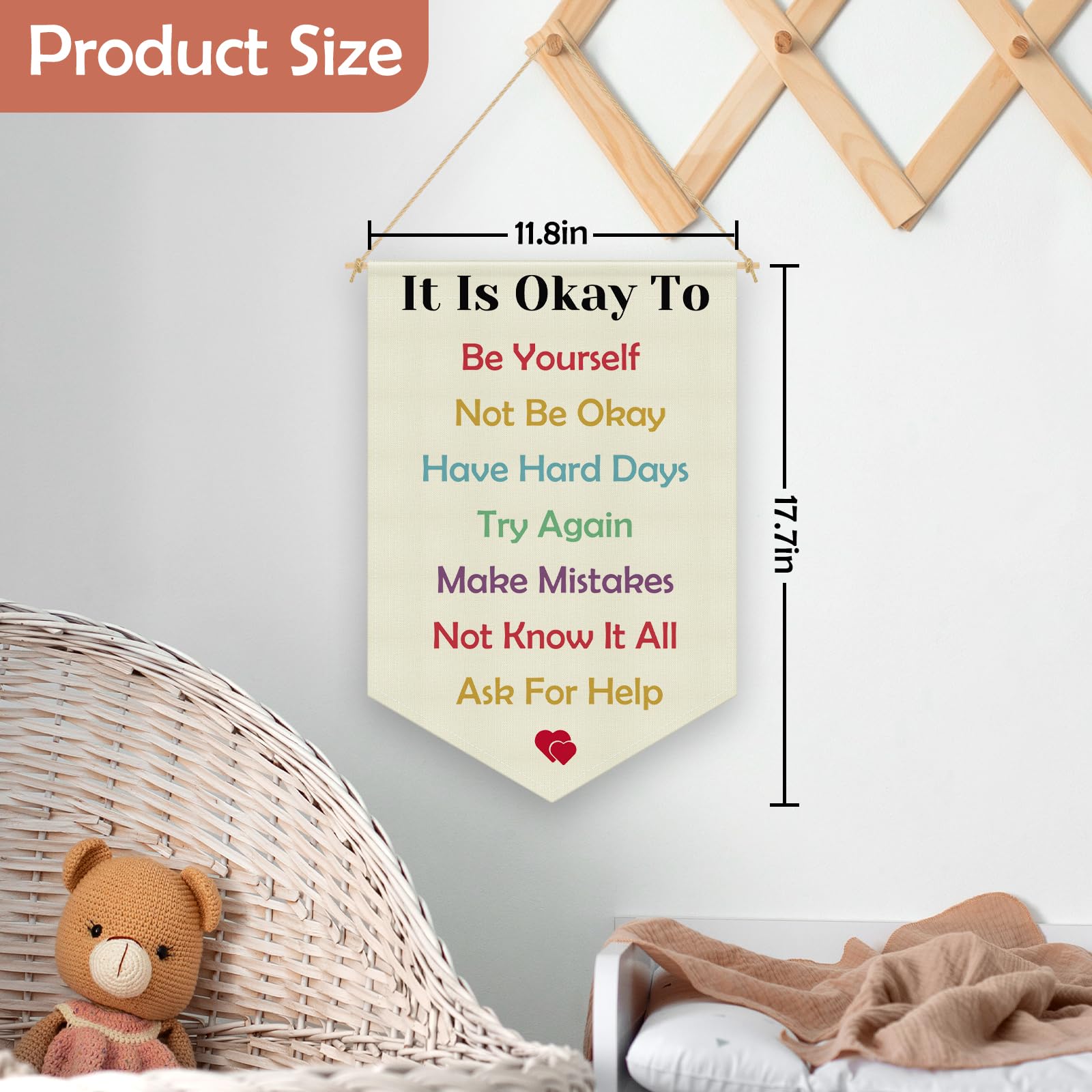 Kids Wall Art Classroom Colorful Inspirational Hanging Pennant Flag Banner Daycare Playroom Wall Decor Motivational Positive Saying Decoration for Kids Bedroom Playroom Classroom Linen Cotton Flag