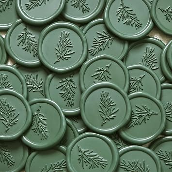 UNIQOOO Wax Seal Stickers - Rosemary Wedding Invitation Envelope Seal Stickers, 100 Pcs Self Adhesive Olive Green Stickers, Perfect for Invitation, Envelopes, Gift Wrapping, Christmas