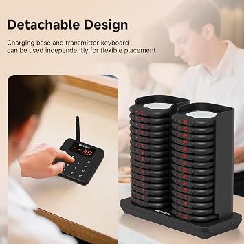 Retekess TD186 Restaurant Pager System Buzzers , Beepers for Restaurants, 600M Long Range, Anti-Dumping Design, One-Key Mute, 64 Prompt Modes, 30 Pagers for Business, Food Courts, Food Trucks, Bars