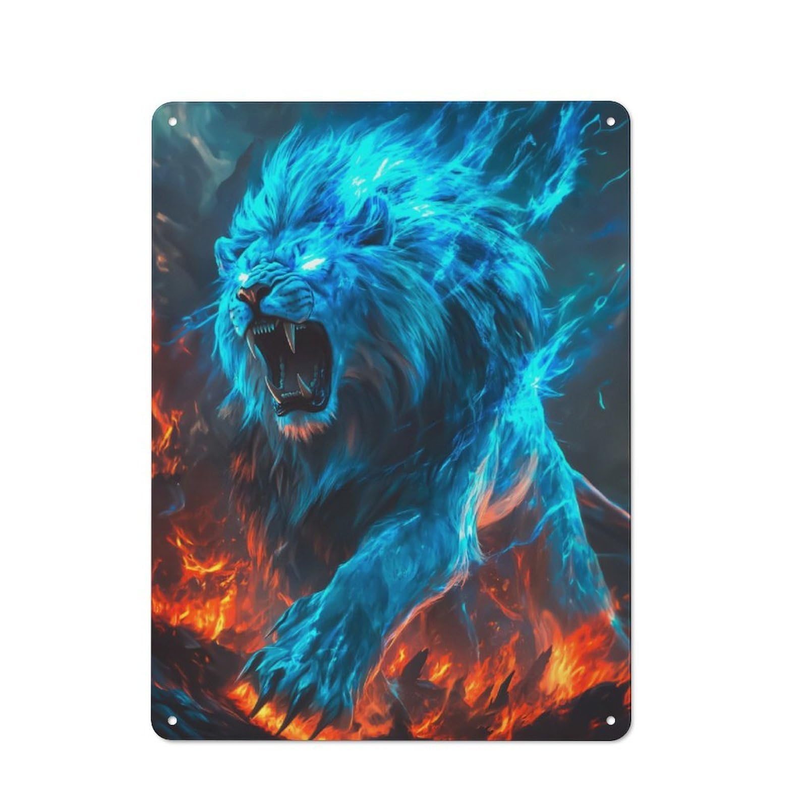 Junmoney Blue Fire Lion Vintage Metal Sign 40X30cm For Guest Room Or Hallway, Suited To Guest Room Decorators