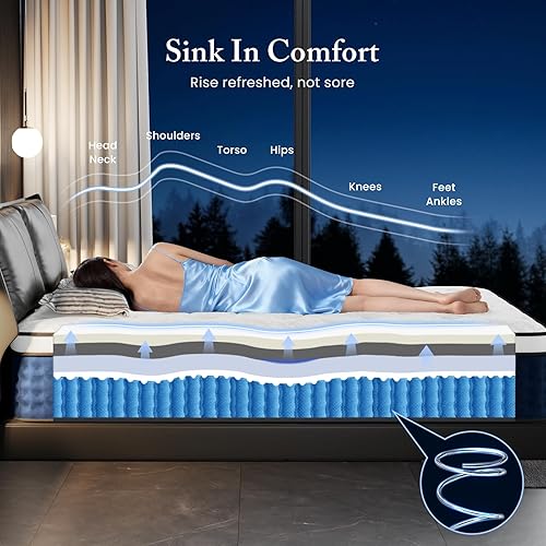 Miniatura 5 de Colchón híbrido Queen de 12 pulgadas, tamaño Queen en una caja con espuma viscoelástica de gel nueva versión, resortes helicoidales embolsados
