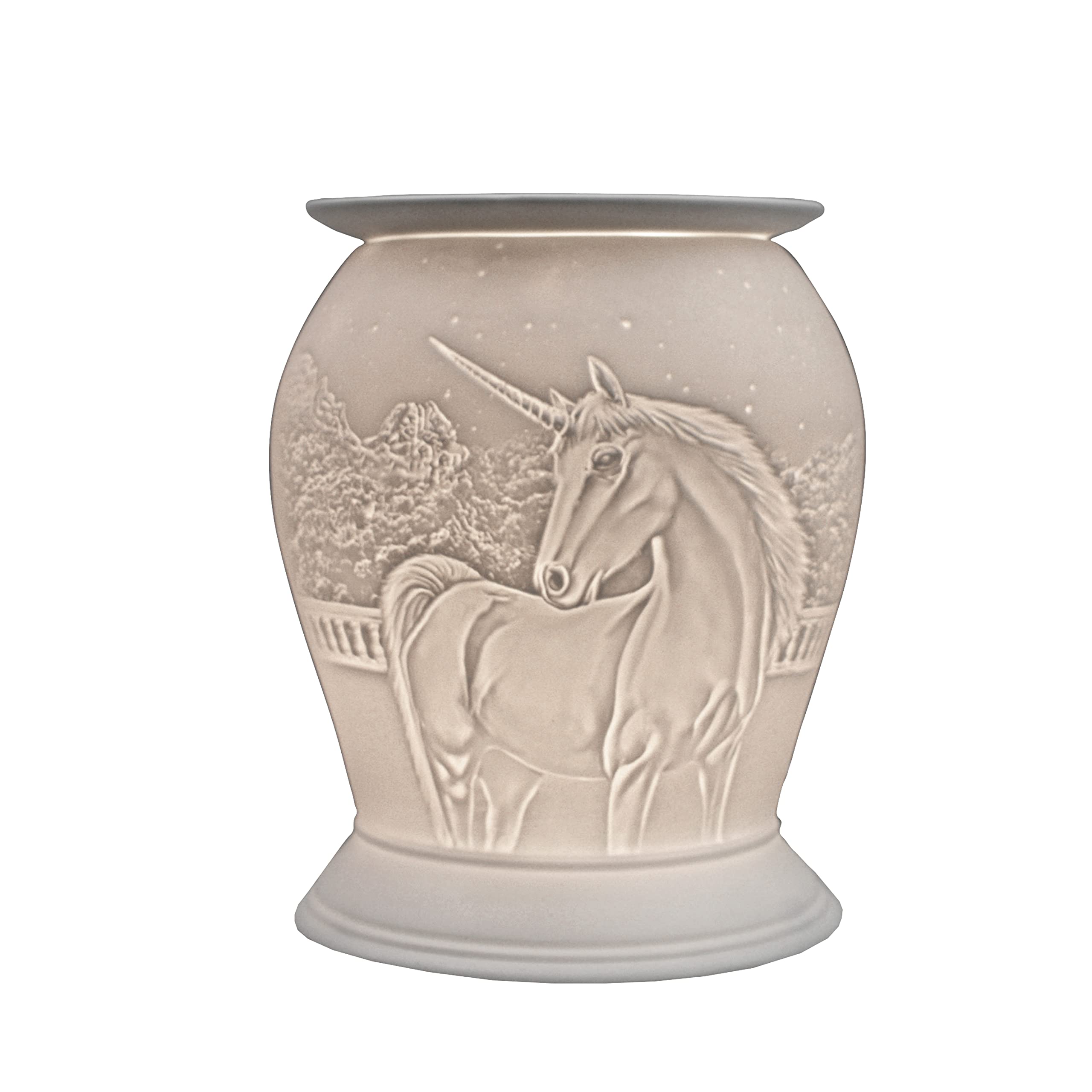 Cello White Porcelain Barrel Electric Wax Burner, Unicorn Pattern - Safe For Use Around Children And Pets - Use As A Wax Or Oil Burner