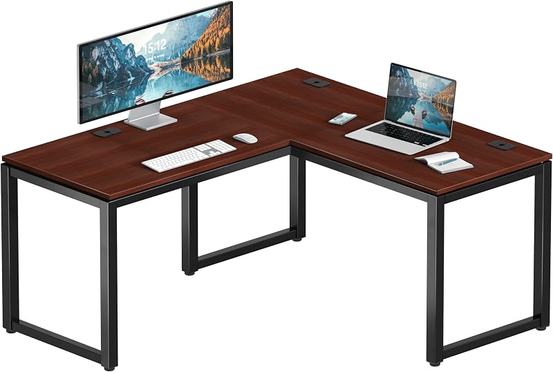 Escritorio esquinero para computadora de oficina en forma de L de grado comercial de 55 x 60, cerezo | Garantía limitada de 10 años