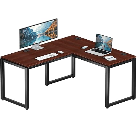 SHW 55 x 60 Inches Commercial-Grade L-Shape Corner Office Computer Desk Cherry