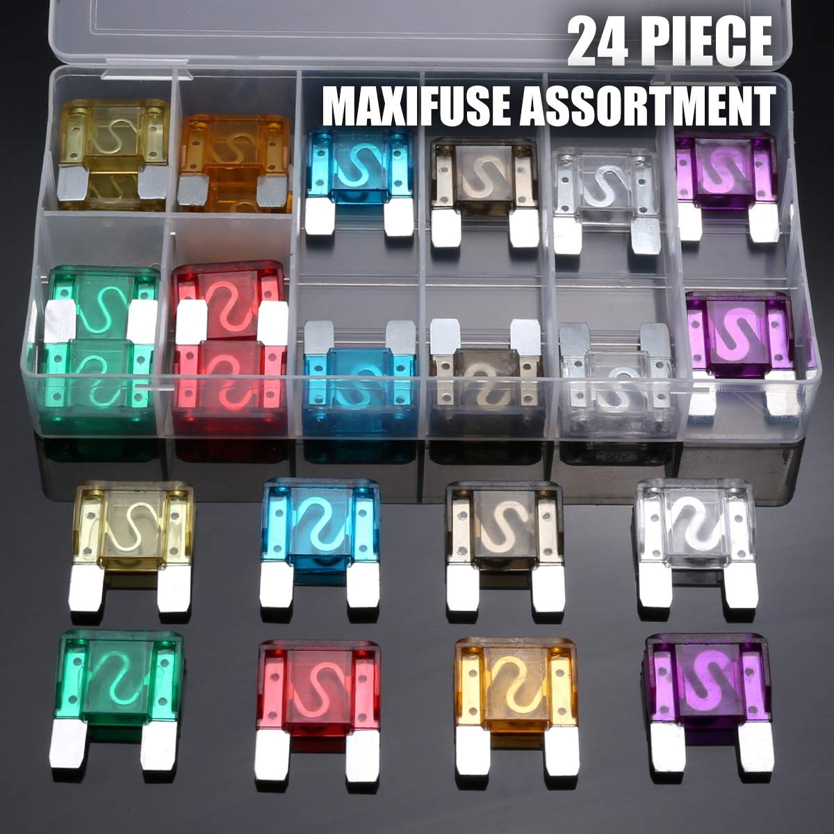 24 pièces 8 sortes voiture camion RV Kit de fusibles électriques grand Maxi lame fusible assortiment ensemble 20A-100A for Auto voiture SUV maison