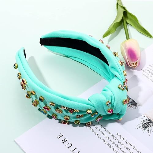 Vista 176 de NVENF Diademas anudadas con diamantes de imitación para mujer, diademas con cuentas de cristal, diadema con nudo superior, diademas de moda
