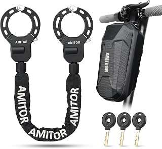 Handschellenschloss E Scooter Schloss mit Tasche 3L Leicht für Xiaomi Segway Ninebot, 8MM Anti-Diebstahlkette Schloss für E Scooter Fahrrad E-Bike, mit Silikonschutz & Unzerstörbarem Schlüssel