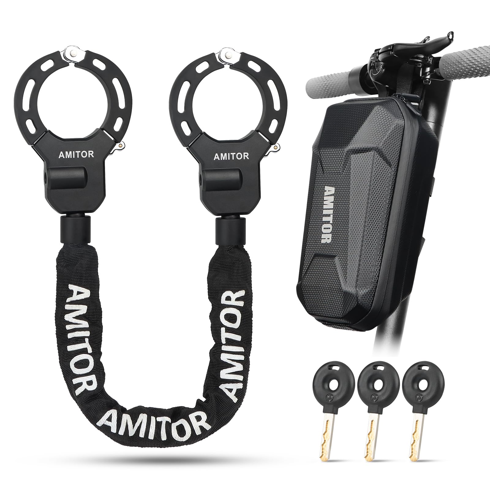 Serratura per scooter con chiave indistruttibile, ad alta sicurezza con borsa da 3 l, chiusura con chiusura a manetta con protezione in silicone, antifurto per bici e bicicletta