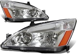 DNA MOTORING Pair Headlight Assembly Compatible with 03-07 Honda Accord, Chrome Housing Amber Corner,HL-OH-HA03-CH-AB