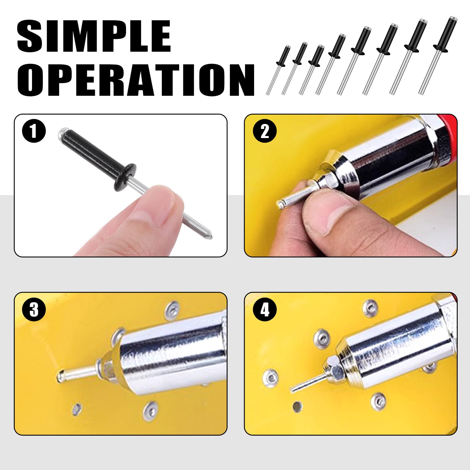 560 szt. 8 rozmiarów Pop Rivets Assortment Kit Blind Rivets Aluminum Rivets with Washers Set for Furniture (czarny)