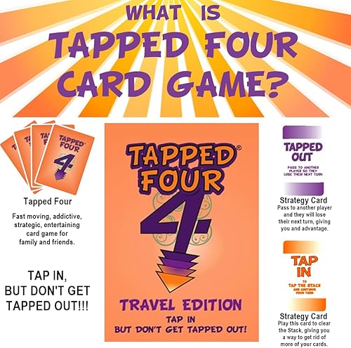 Miniatura 4 de Juego de cartas Tapped Four Travel Edition - 2 a 6 jugadores - Tarjetas extra TAP - Estrategia, suerte, risa, diversión - Familia y amigos