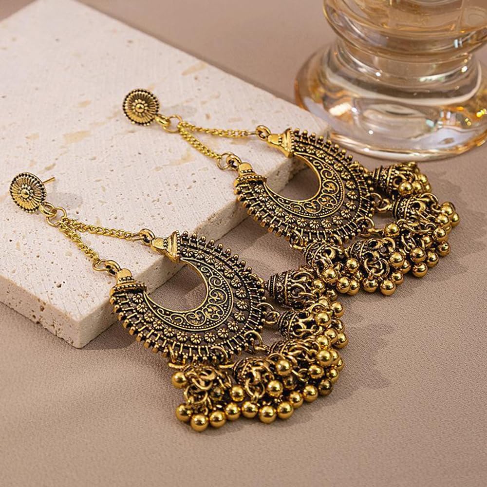 Bollywood Jhumka Jhumki Indian Earrings for Women Vintage Mexico Gypsy Stetament Chandelier Style Ethnic Dangle Earring Tassel Bell Drop Bohemian Fashion Gift Christmas Oxidized Jewelry - Image 6