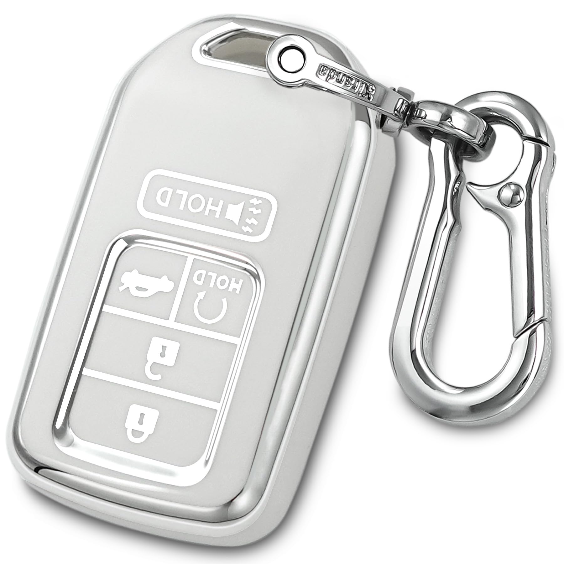 Kirsnda for honda Key Fob Cover with keychian,TPU Protection Key Case compatible with Civic Accord Pilot CRV HRV CRZ Crosstour smart remote key(Silver