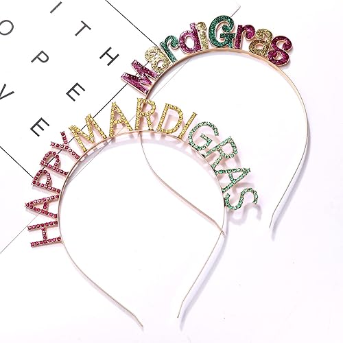 Miniatura 5 de HEIDKRUEGER 2 diademas Happy Mardi Gras con purpurina y diamantes de imitación para fiesta de desfile, accesorios de aro para el cabello