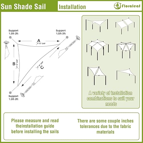 Miniatura 6 de FLORALEAF Toldo parasol triangular derecho permeable para patio, patio, césped, jardín, actividades al aire libre, beige, 8 x 8 x 11.3 pies