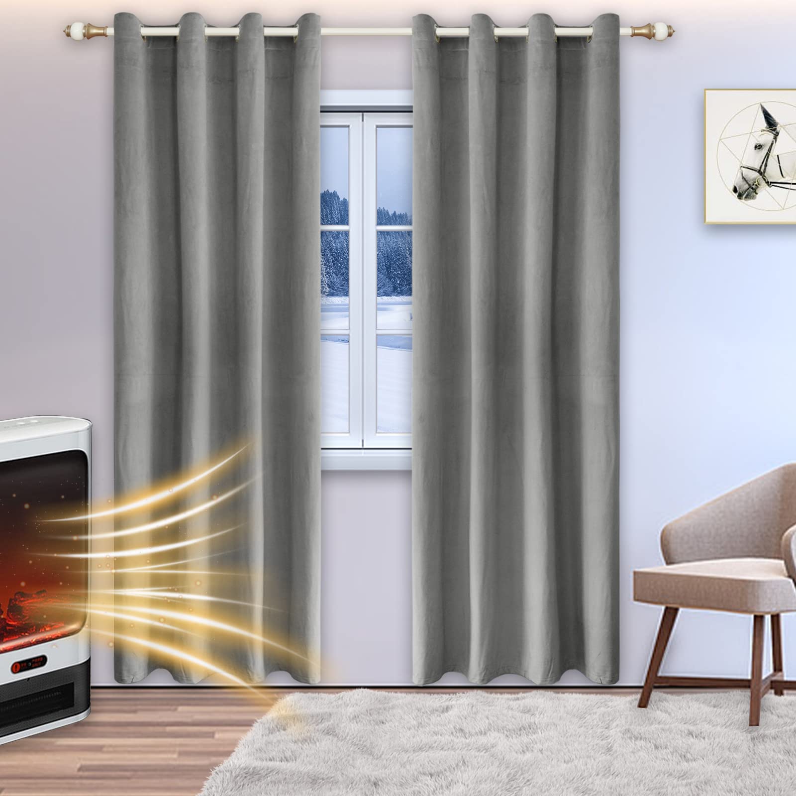 VOGOL Tende oscuranti con occhielli per soggiorno, motivo: fiori di magnolia, isolamento termico, tende per camera da letto (132 x 213,6 cm, 2 pannelli