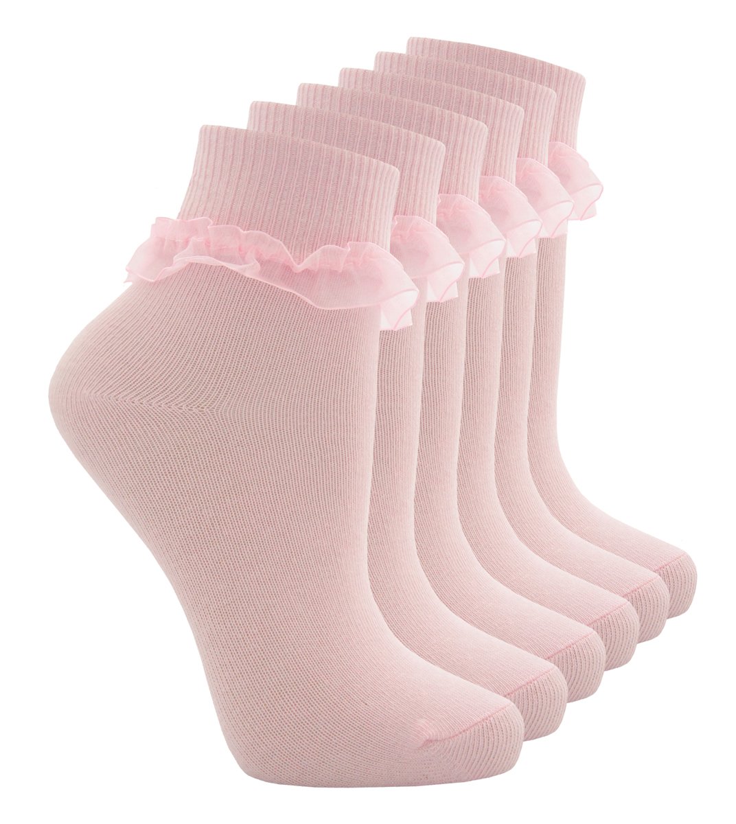 Cottonique Girls 6 Pink 3 Pack Of Cotton Rich Frilly Lace Top Socks 9-12