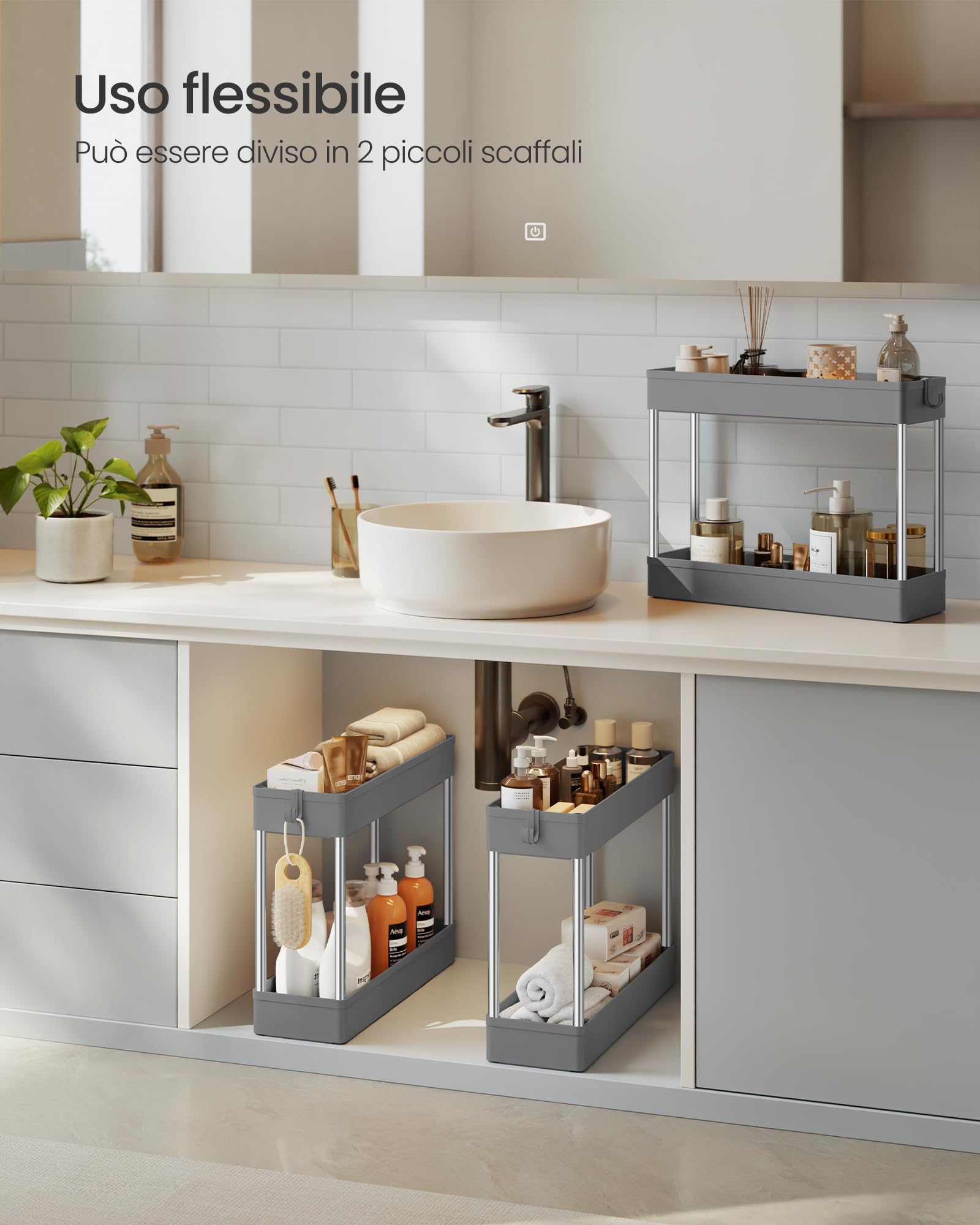 EZ COZY Carrello Portaoggetti A 3 Livelli Su Ruote - Organizer Multiuso Per Cucina, Bagno, Lavanderia E Ufficio, Bianco