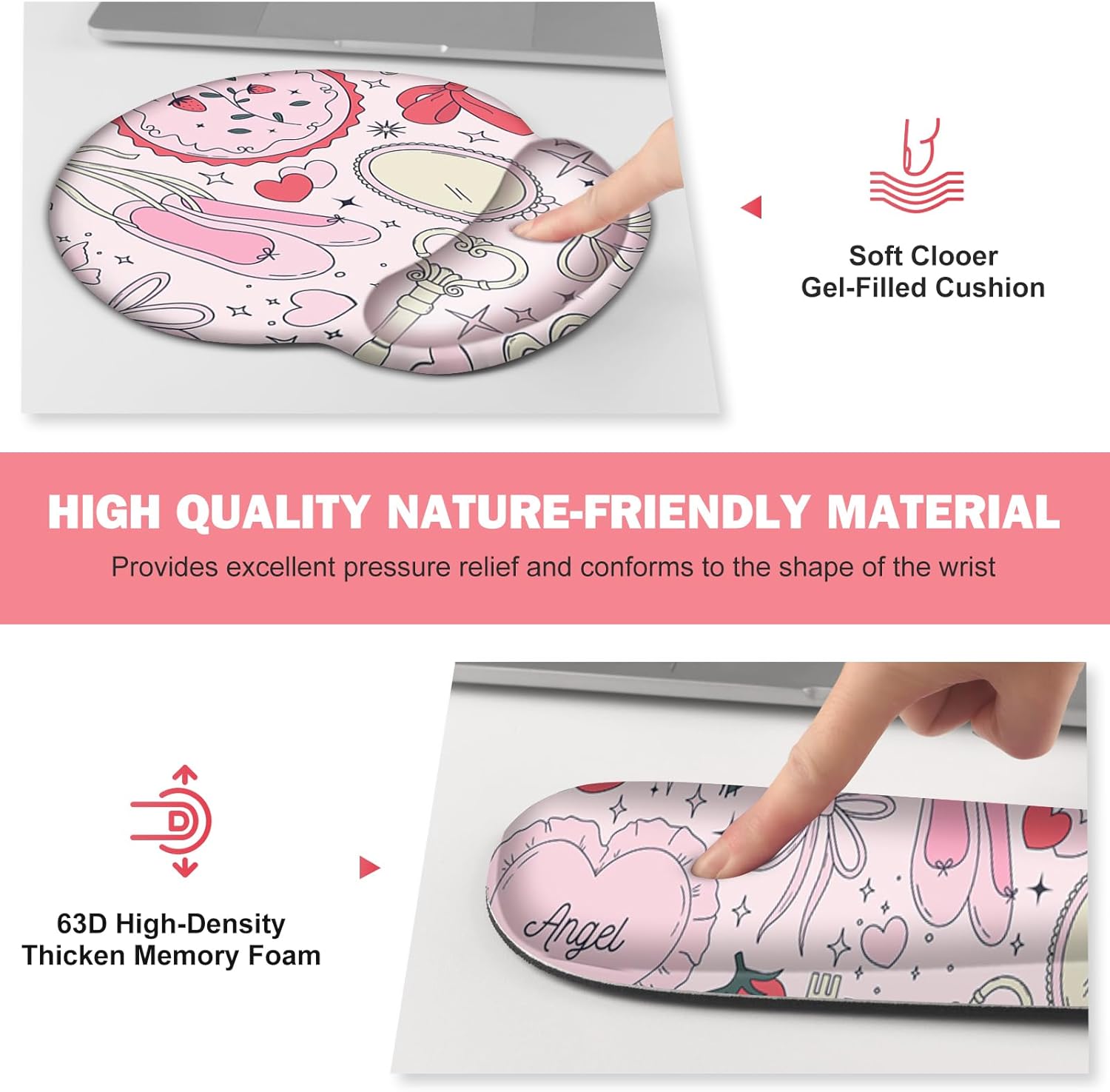 Gaming Mouse Pad, Large Desk Mat, Cute Desk Pad Protector, 4in1 XXL Mousepad + Keyboard Wrist Rest+Mouse Wrist Rest+Coaster Set with Ergonomic Desk Pad for Home Office Computer, Adorable Rose Bow