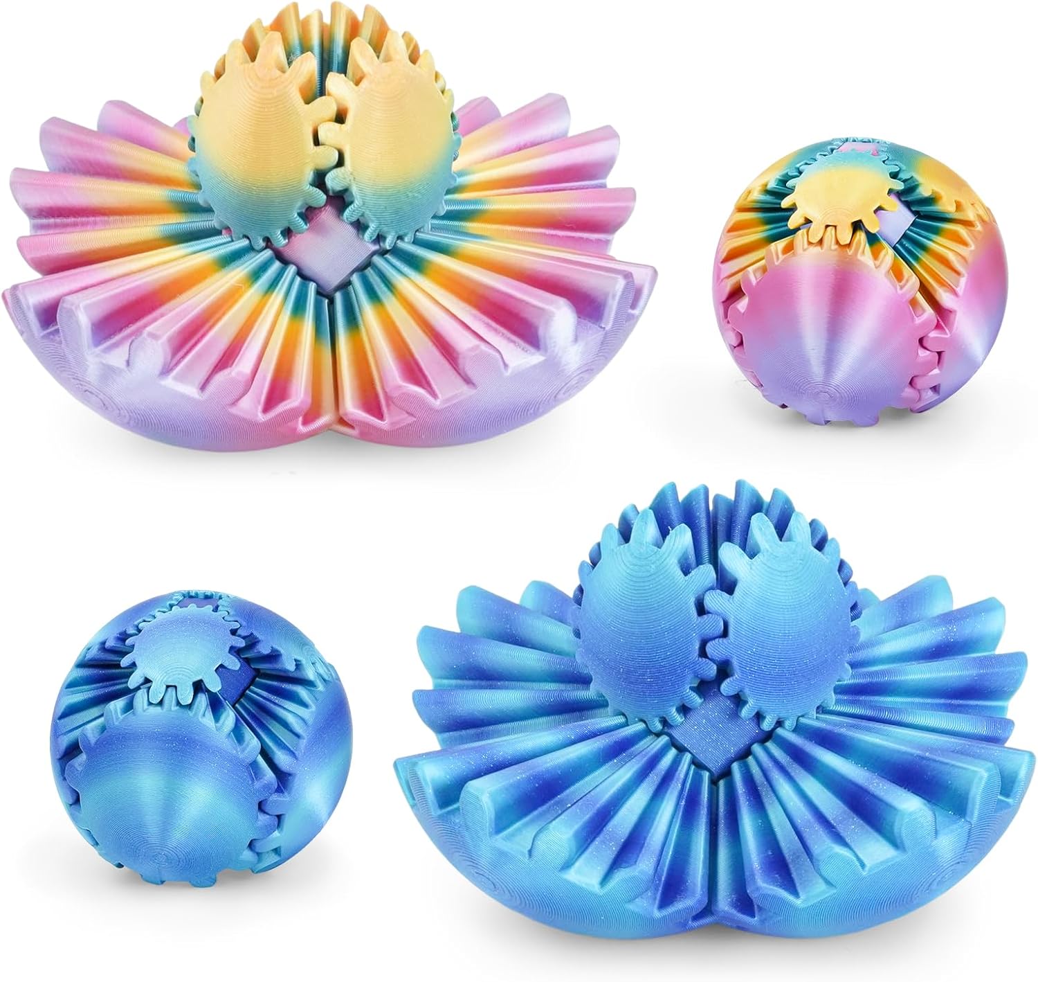 GearSphere 3D Printed Spin Ball or Cube Fidget Toy, Fidget Ball Gear Toy for Stress and Anxiety Relief, Desk Toy for Adults (Rainbow, 2.3 Inch)