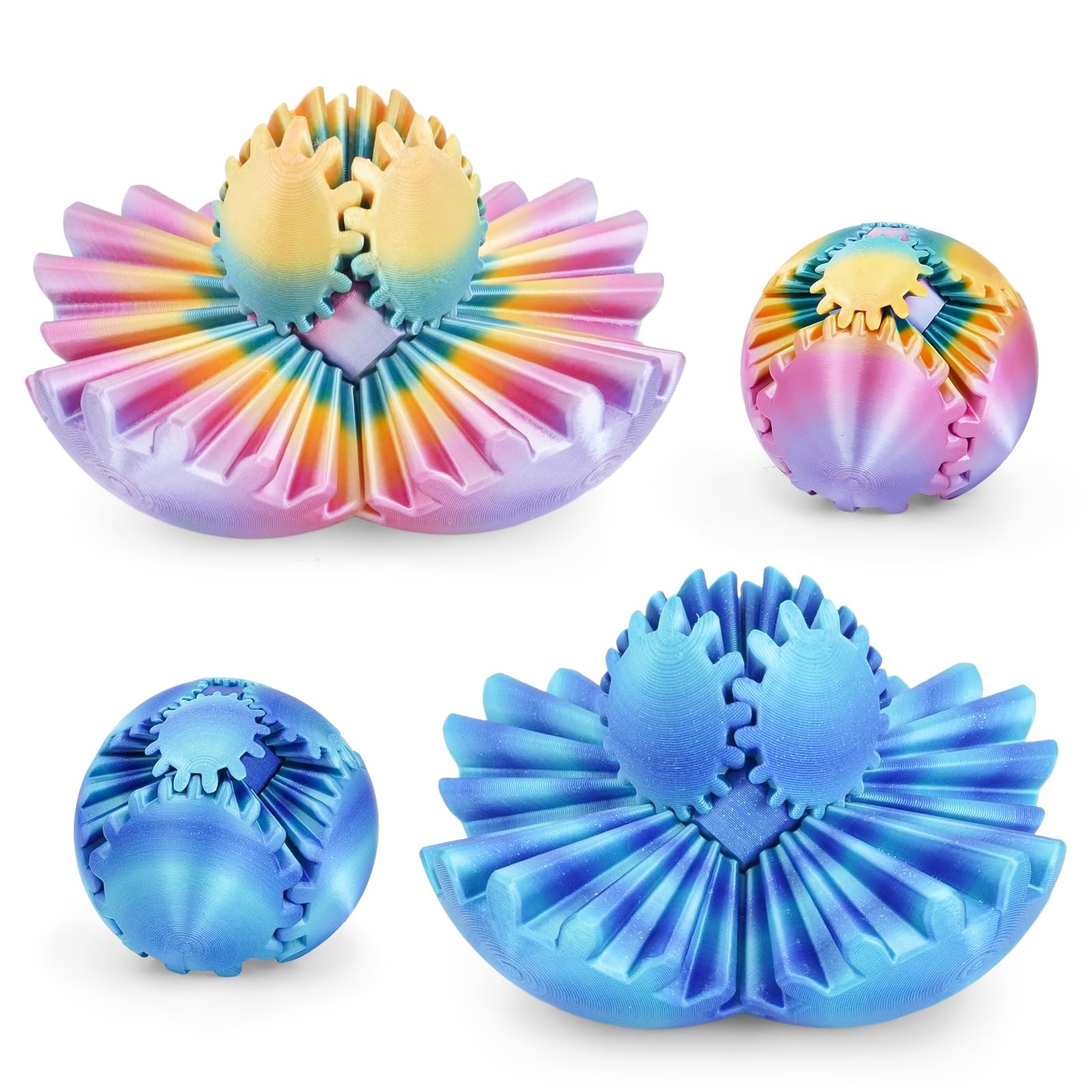 Gear Ball 3D Printed Cube Fidget Toy,Gear Sphere Fidget Toys,Sensory Toys for Stress and Anxiety Relief, Desk Toy Fidget Spinners,Stocking Stuffers for Adults &amp; Kids (Ocean+Rainbow, 2.3 Inch)