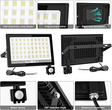 T-SUN Security Lights Outdoor Motion Sensor, 10000 Lumen, Dusk Till Dawn | Outdoor Lights, 100W LED Floodlight, IP66 Waterproof Sensor Lights Outdoor Mains Powered for Backyard, Garage, Doorways