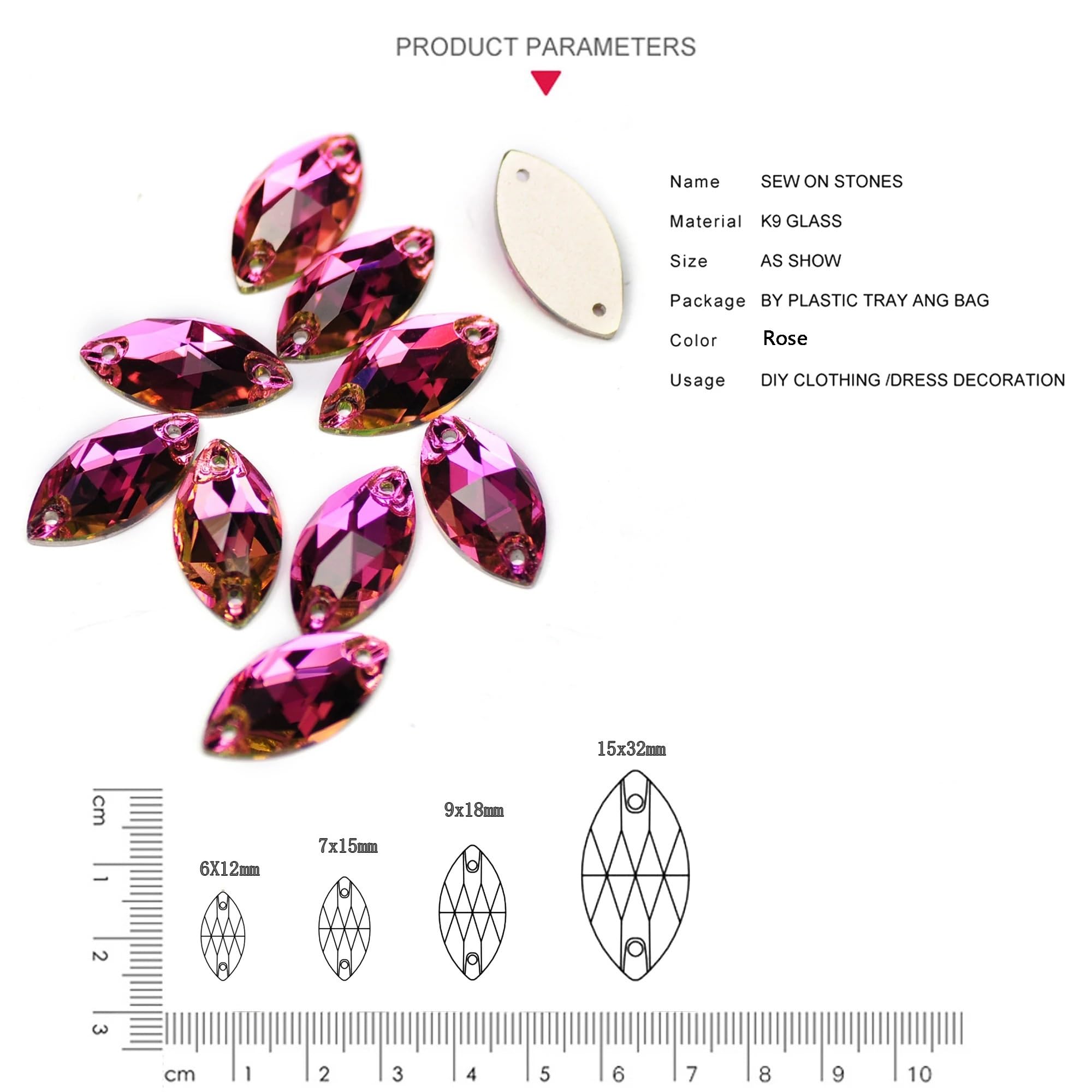 Hotfix Strasssteine Navette Button Rose Kristalle Strass Flatback Nähen 2 Löcher KEINE Hotfix Strasssteine ​​für DIY Kleidungsstück Hochzeitskleid(7x15mm-96pcs)