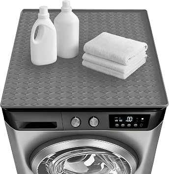 Washer Dryer Top Protector Mat, 25.6"x23.6" Non-Slip Waterproof Heat Resistant Heavy Duty Washable Dustproof Protector Pad for Laundry Room, 1 Pack Grey