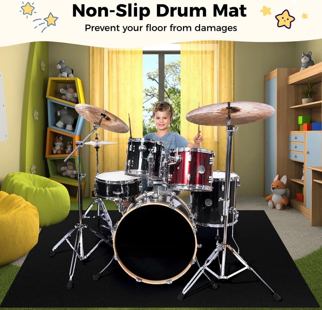 Drum Rug Mat for Electric Drums & Jazz Sets, 47'' X 63'', Soundproof Carpet, Floor Protection, Ideal Drummer Gift