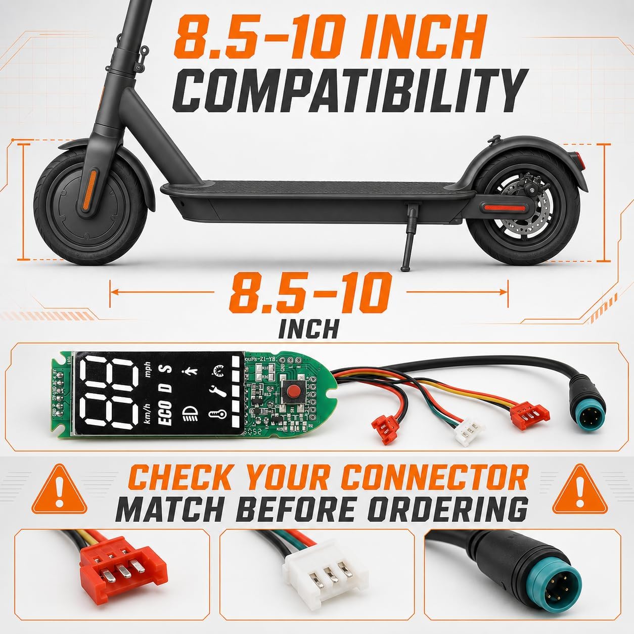 Electric Scooter Dashboard Circuit Board Replacement for 8.5-10in Scooters | Real-Time Speed & Battery Display, Broad 8.5-10 Inch Compatibility, Waterproof PCB Clear Display for Scooter Repair