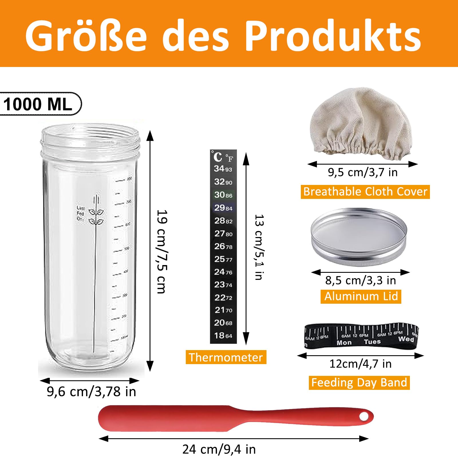 Kit de iniciación de masa madre 1000 ml, recipiente para hornear Sourdough, accesorio reutilizable