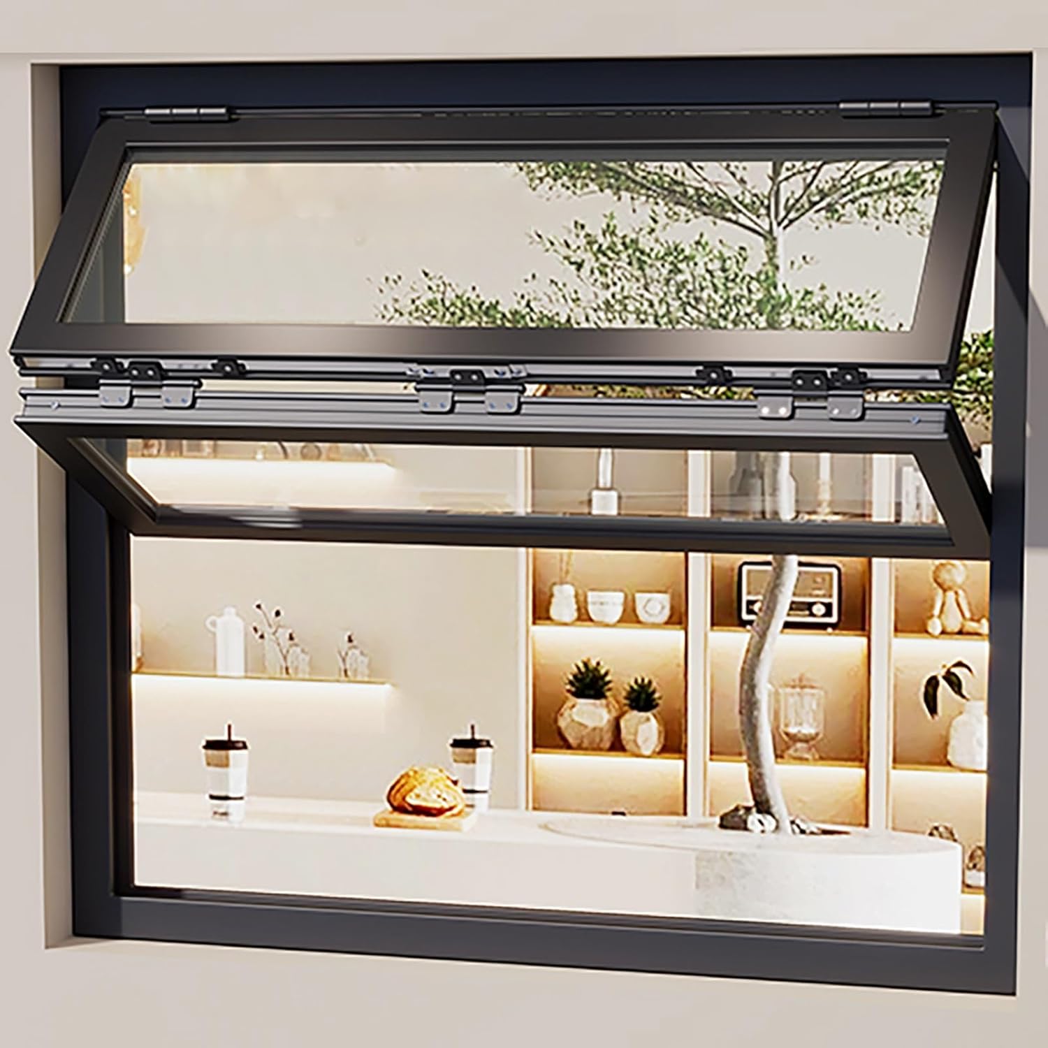 Folding Concession Serving Window with Safety Lock, Customizable Aluminum Mobile Home Windows, Foldable Sliding Windows for Outdoor Kitchen, Bar(WxH 12x20in/30.4x50.8cm)