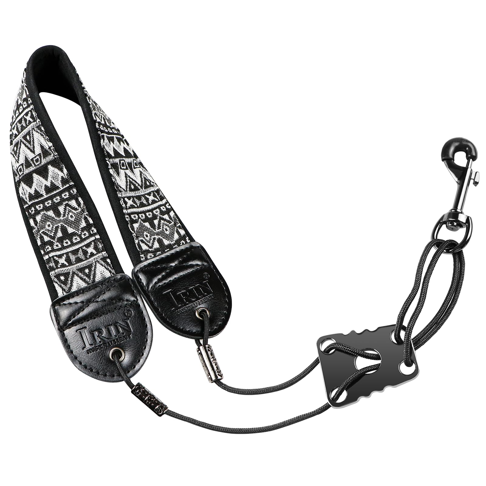 KUWAN Saxophone Neck Strap Soft Sax Leather strap Padded for Alto Sax Tenor Clarinet Baritone Soprano Horn Music Instrument (1, BLACK+WHITE)