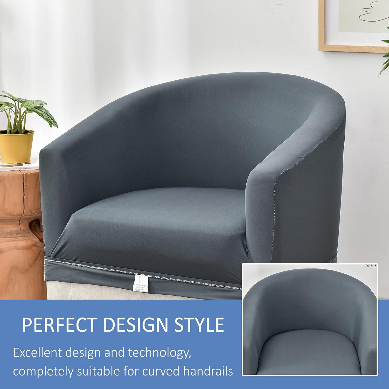 Stretch Club Chair Slipcover, Spandex Tub Chair Cover Non Slip Elastic Club Chair Cover Armchair Chair Slipcovers Sofa Cover Removable Washable for Kids Living Room-Grey Blue-Club Chair