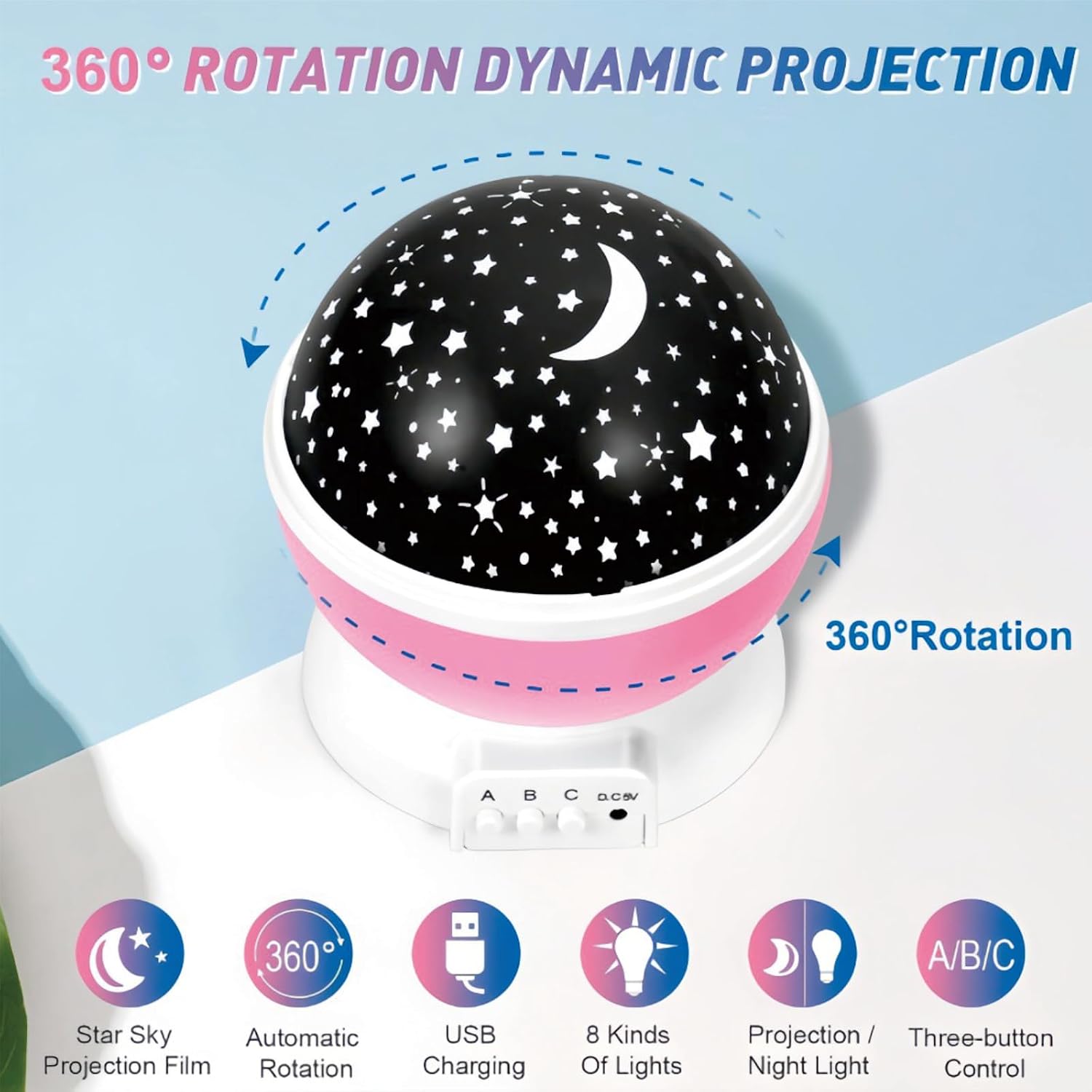 Kids 360° Rotating Color Changing LED Star Projector Night Light Bedroom Nursery Gift