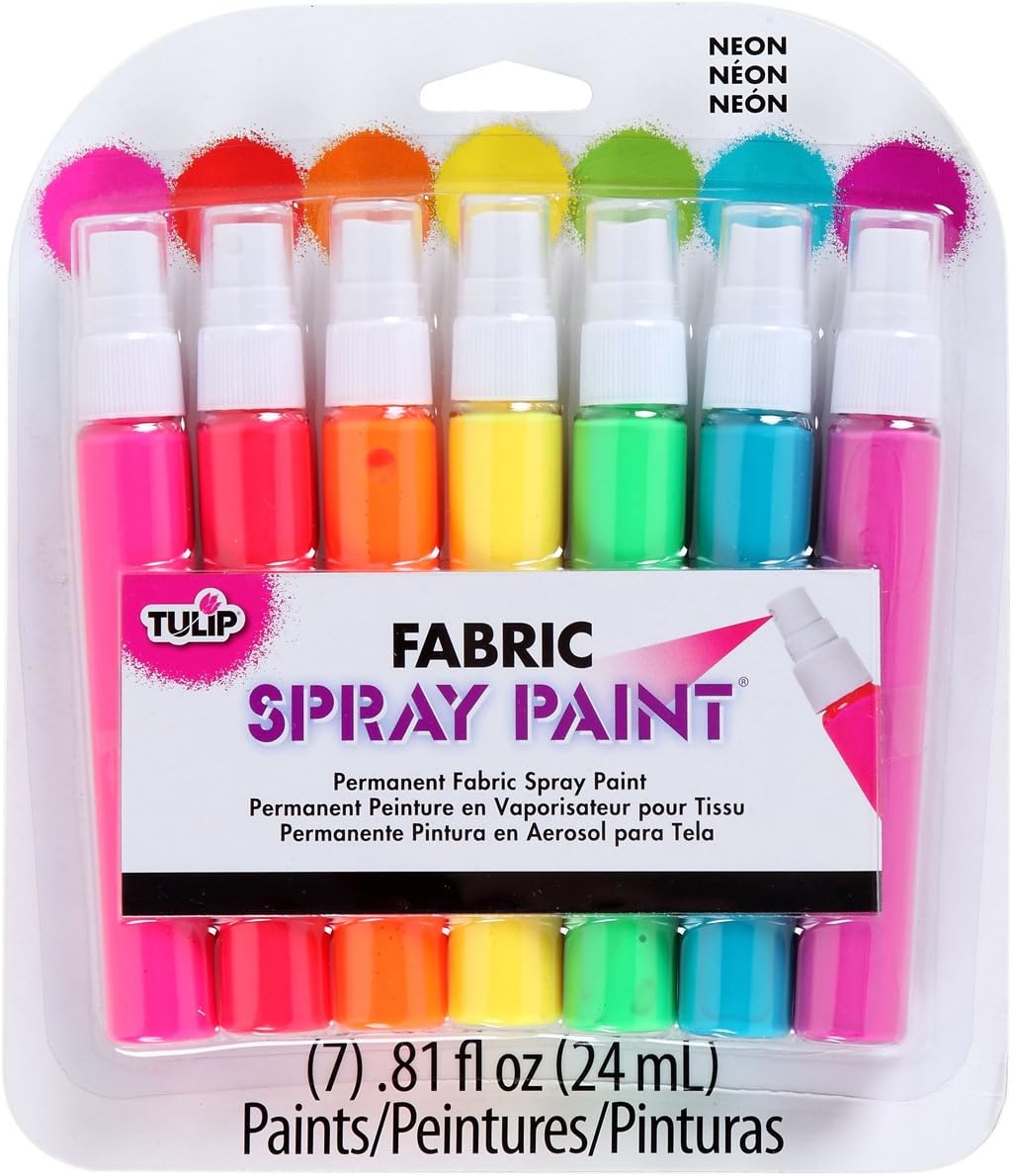 Fabric Paint, Permanent Spray on Paint Set, 7 Pack Neon