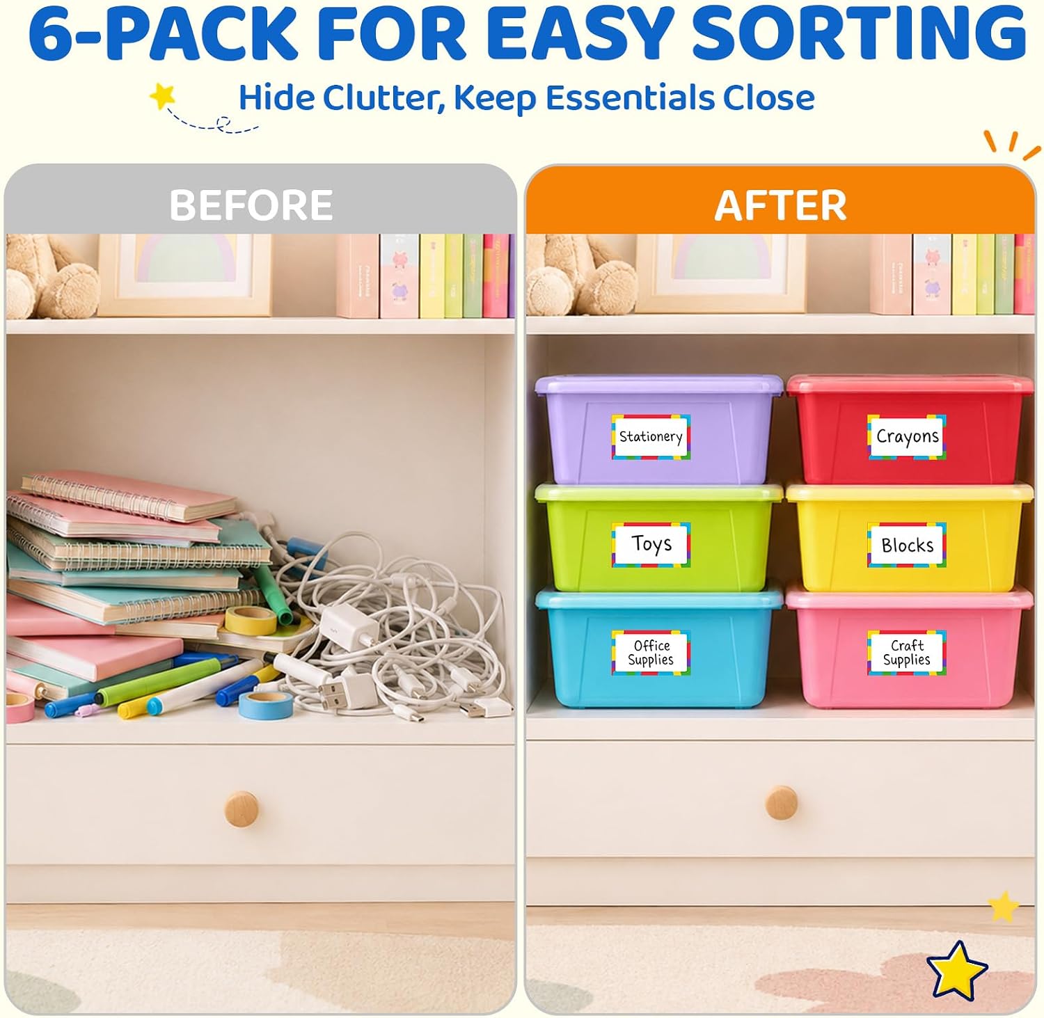 GAMENOTE 6 Quart Storage Bins with Lids, Macaron 6 Pack, Stackable Boxes