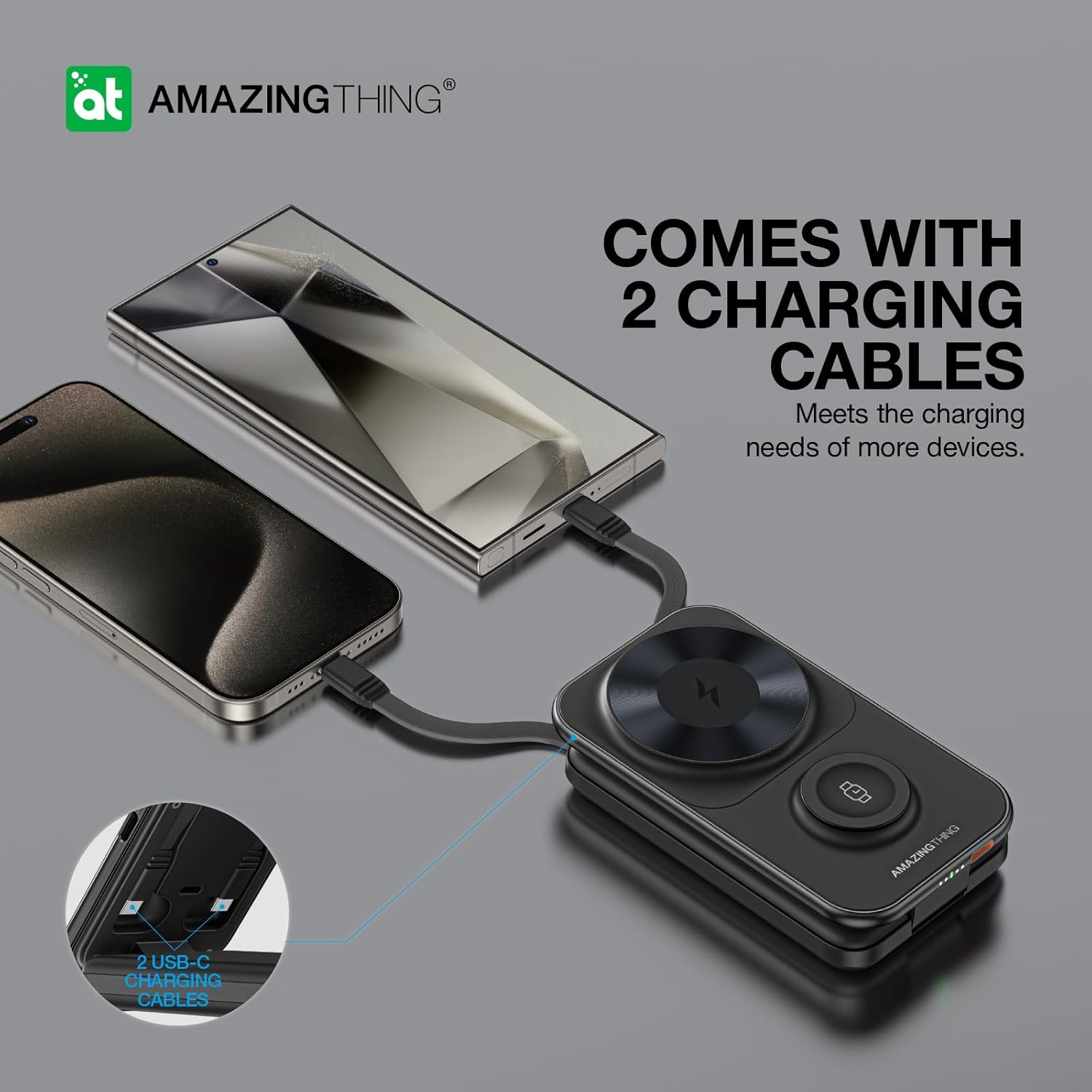 Foldable Magnetic Power Bank with 2 Built-in USB C Cables, Portable Travel Battery Pack 8000mAh, Compatible with Magsafe Wireless Charger for iPhone 17/16/15/14/13/12 Pro Max/Plus/Mini/iWatch/AirPods - Image 3