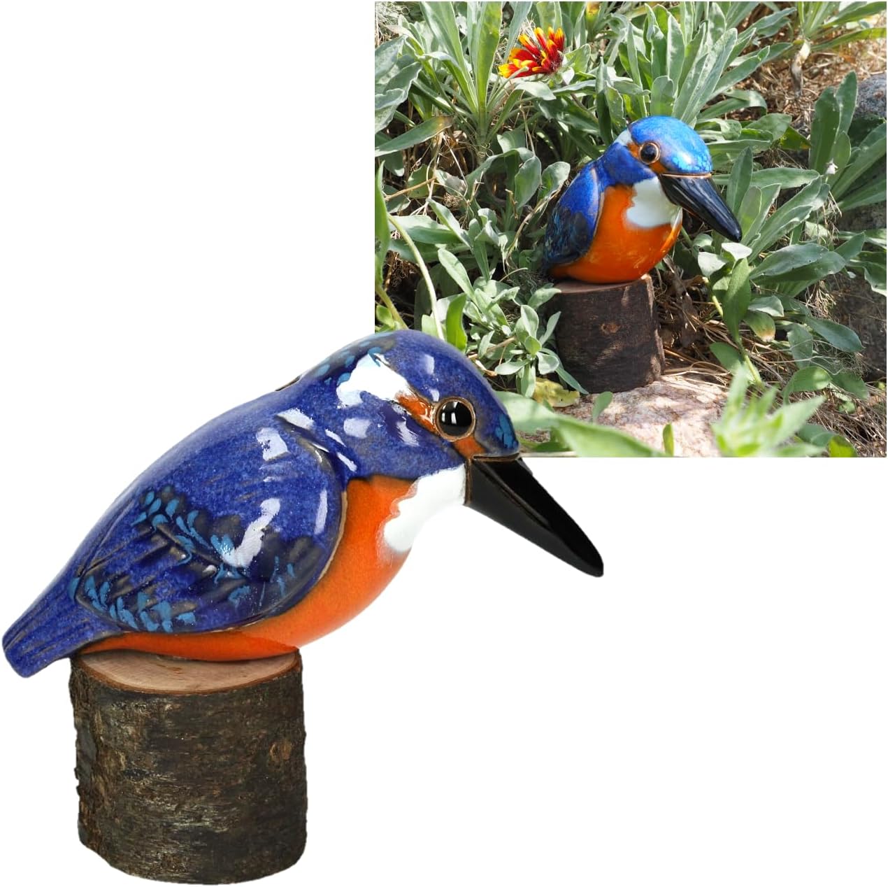 Ceramic Garden Decor - Kingfisher Bird Lawn Stake - Outdoor Statue - Perfect, Unique Gifts for Gardeners Woman, Men, Yard Gifts - Handmade, Frostproof