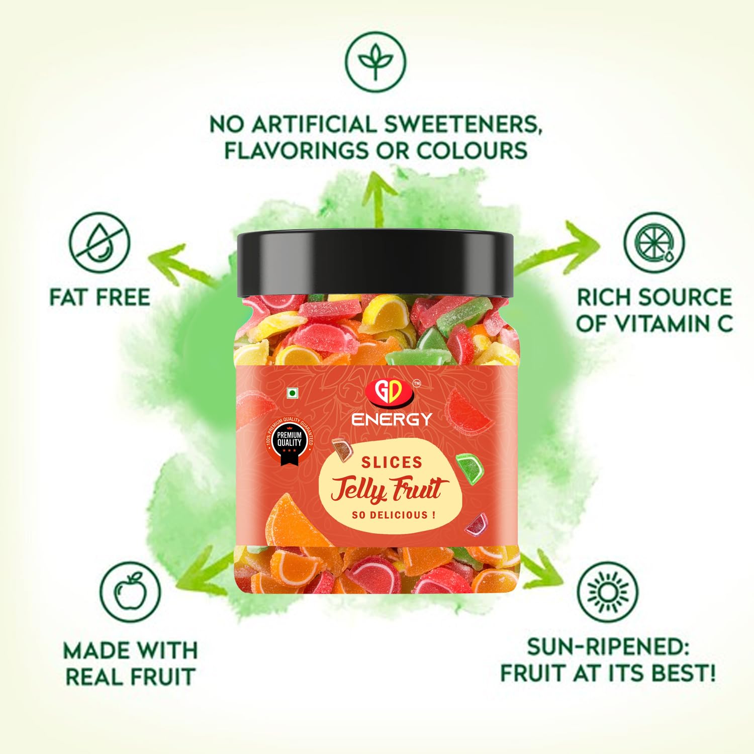 GD Energy Jelly Fruits Slices | Sugar Coated Candy | Mix fruits Jelly Bites | All Fruit Flavour Jelly Beans | So Delicious (500g) - Image 4 thumbnail