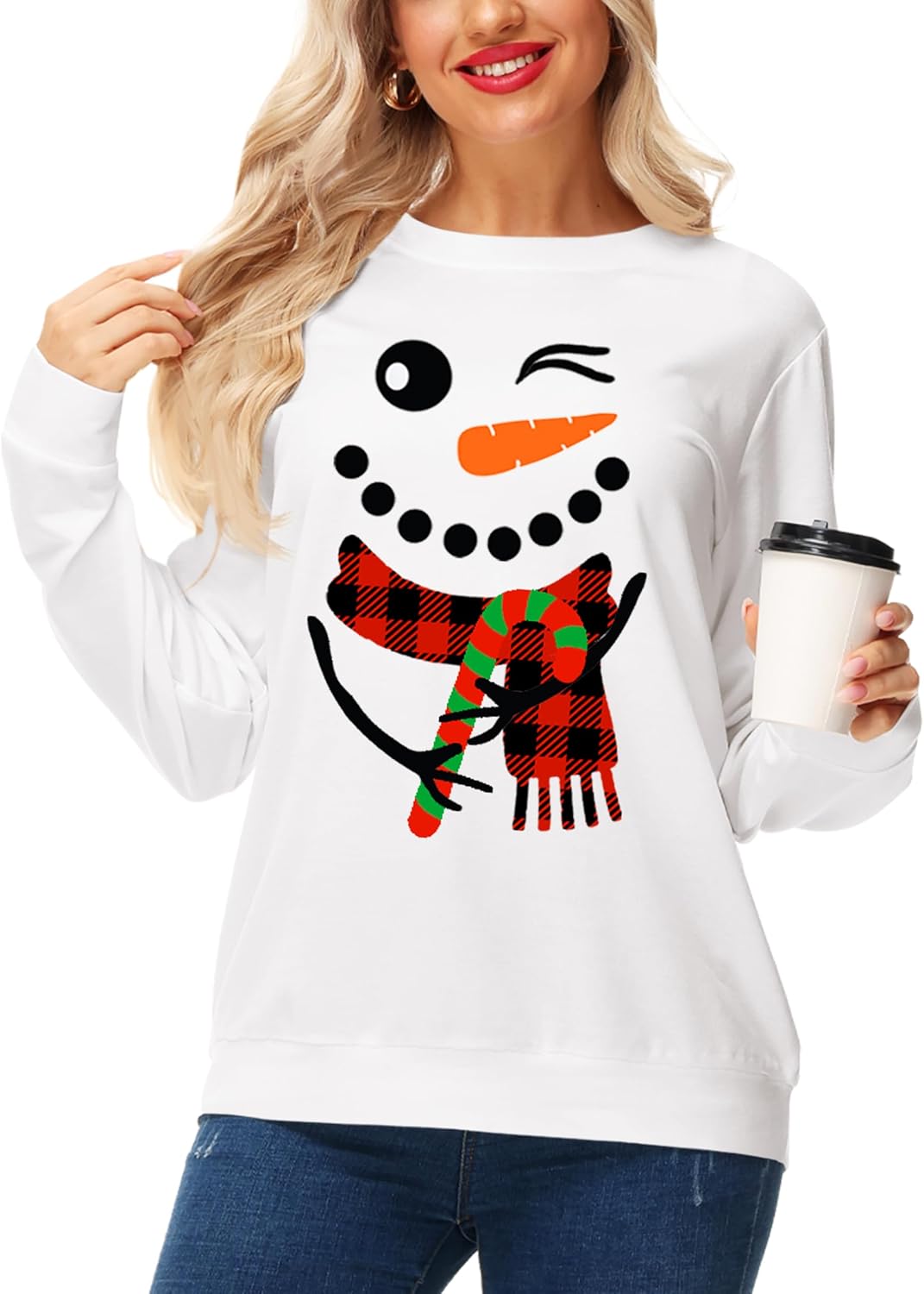 AOBUTE Womens Christmas Long Sleeve Sweatshirts Xmas Printed Casual Tops