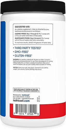 Miniatura 37 de Monohidrato de creatina Nutricost, 100 porciones, 0,18 oz por porción, monohidrato de creatina pura, Paquete de 1, 1