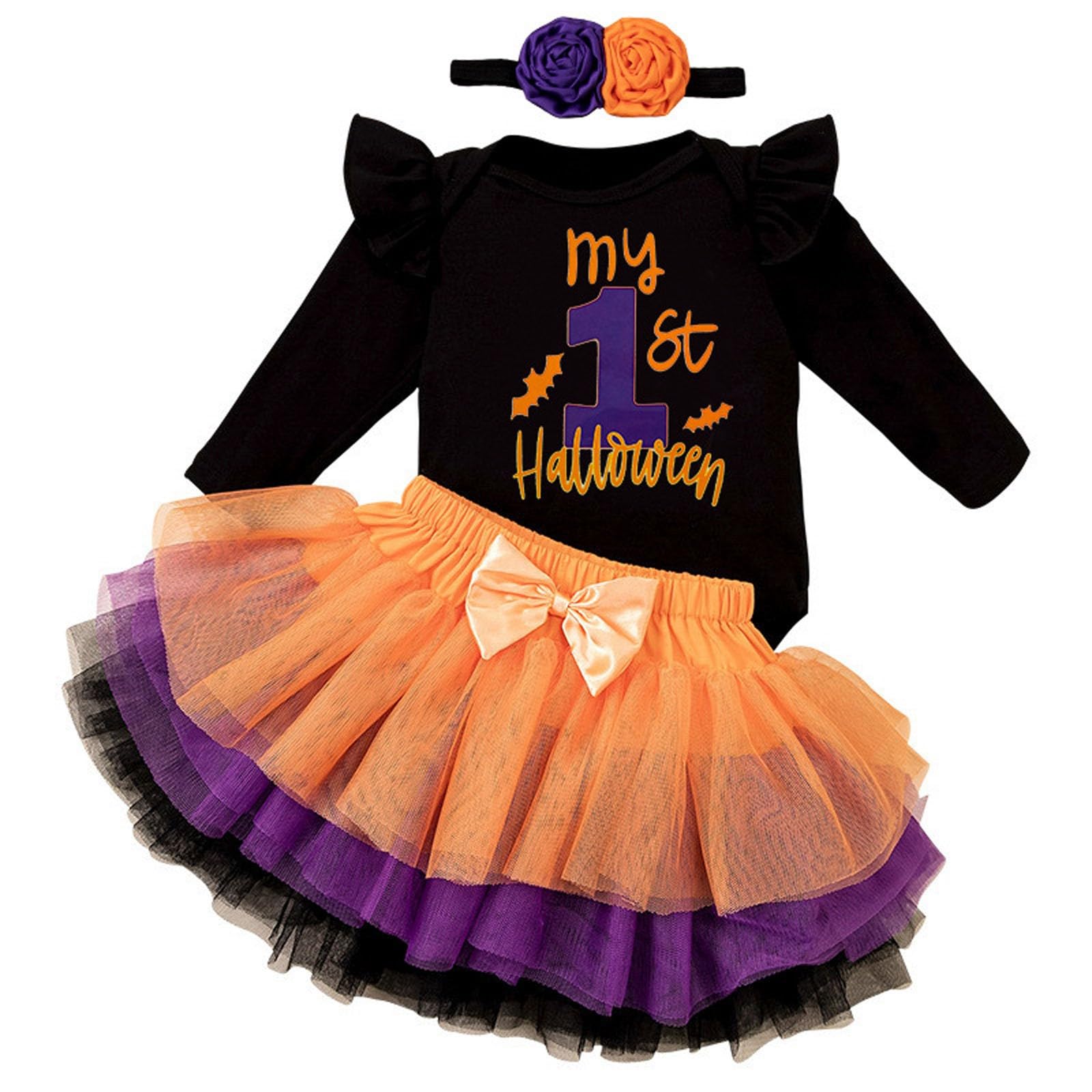 Cokbyavla Girls Orange-B My 1St Halloween Pumpkin Romper, Halloween Children's Dress Tutu Dress For Sequin Tulle Princess Prom Dresses Pumpkin Toddle Infant 9-12 Months