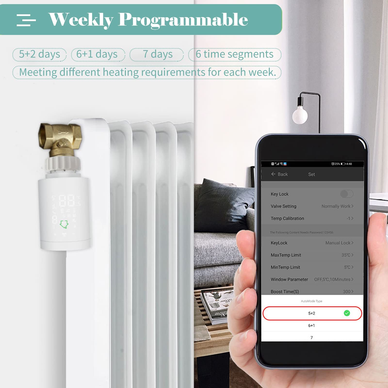 Kavolet inteligentny zawór termostatyczny, termostat, termostat WiFi, regulator temperatury chłodnicy, programowanie tygodniowe/zdalne sterowanie aplikacją, podświetlany ekran dotykowy