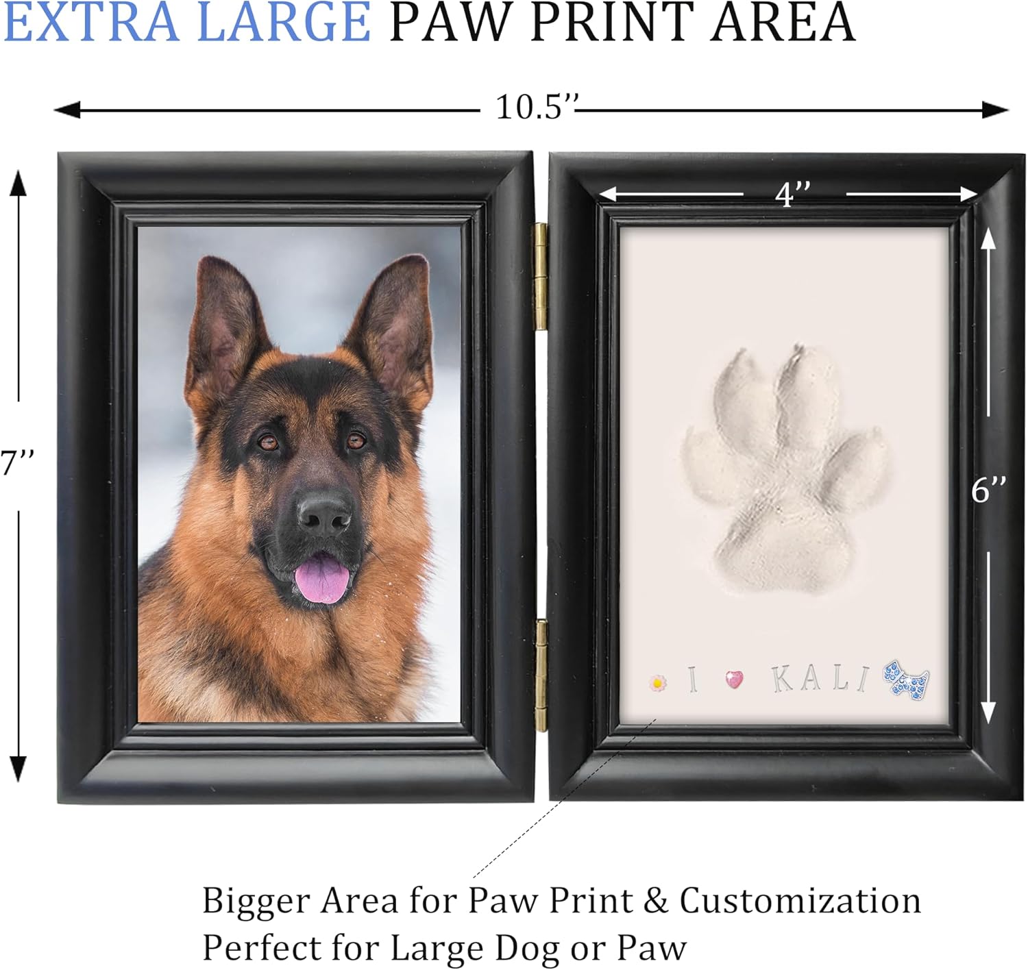 MYPAWLETS Dog or Cat Paw Print Frame Kit with Trinkets,Large Pawprint Area,Pet Paw Print Impression kit with Soft Clay,Wooden Dog Picture Frame,Personalized Gift Keepsake for Pet Lovers-Large Black - Image 2