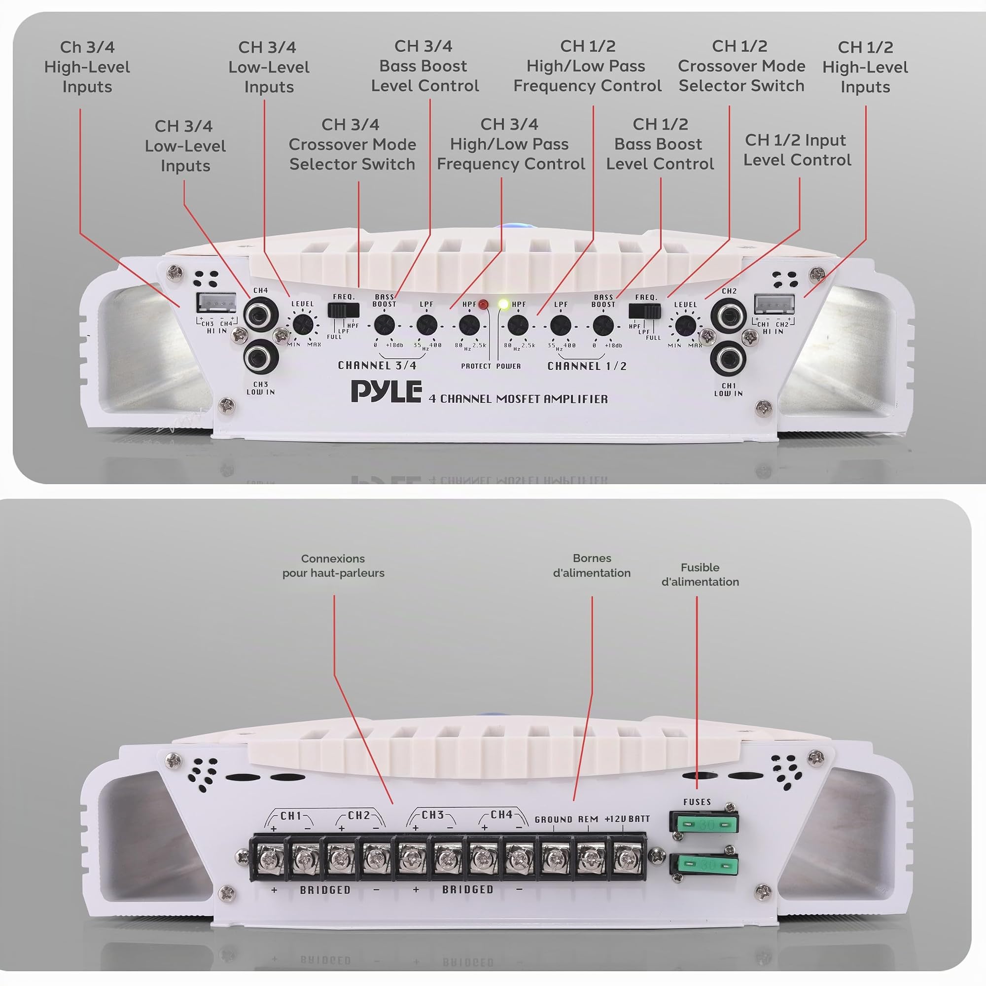 Amplificateur Pyle étanche avec 4 canaux et une puissance de 1000 Watts. Amplificateur MOSFET pontable - Idéal pour bateau, scooter de mer etc.